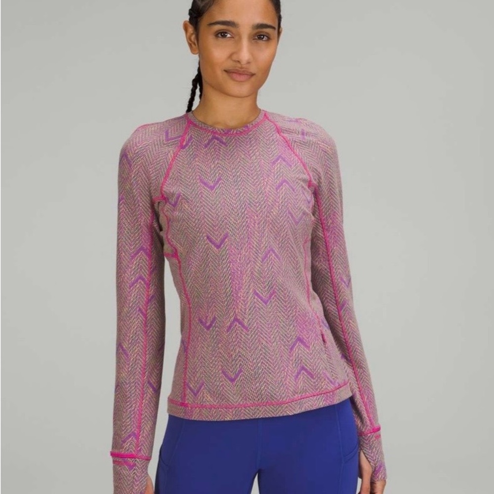 It's Rulu Run Long Sleeve Shirt Jacquard Reverberate Chevron Mini Neon Jacquard